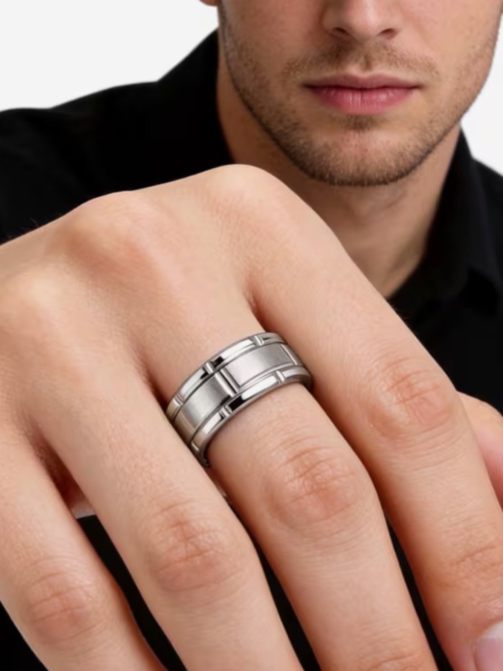 Unisex Tungsten Steel Matte Center Polished and Durable Wedding Band Ring